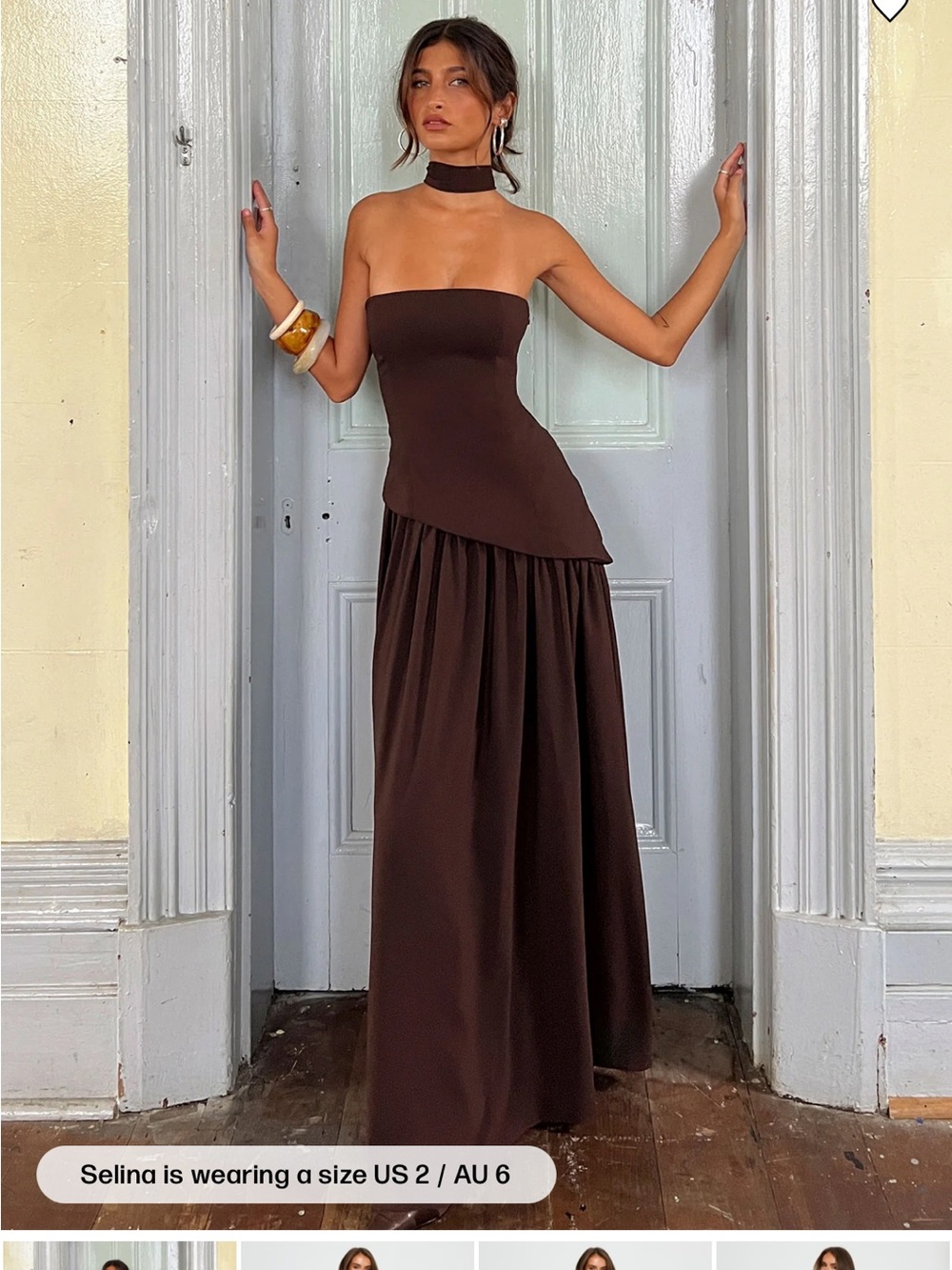 Princess Polly odela Strapless Scarf Drop Waist Maxi Dress Chocolate